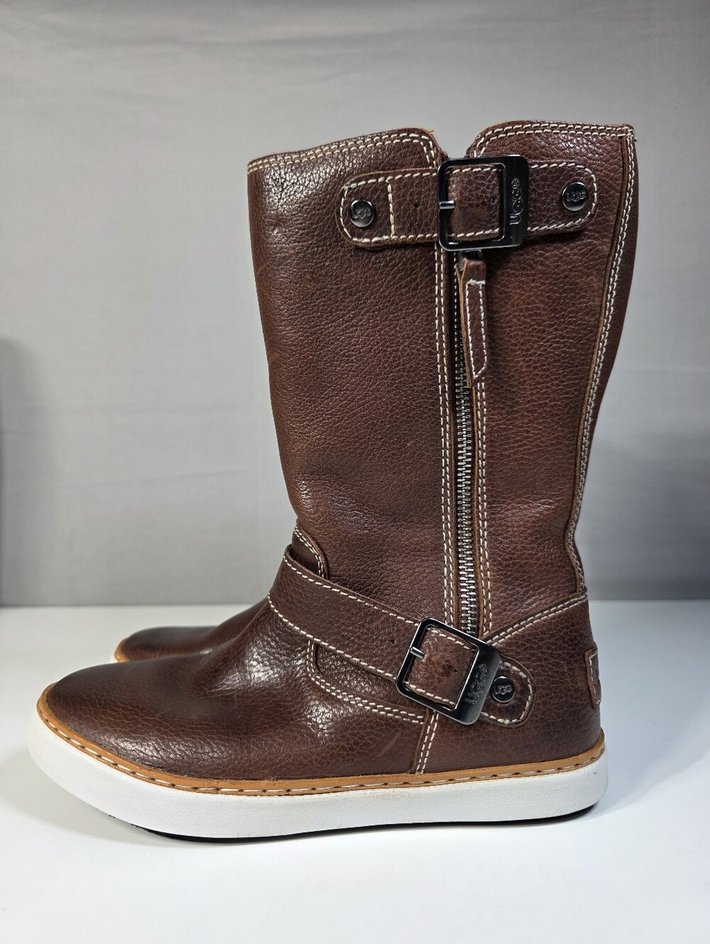 UGG "Andra" Brown Leather Mid-Calf Boots Size 6